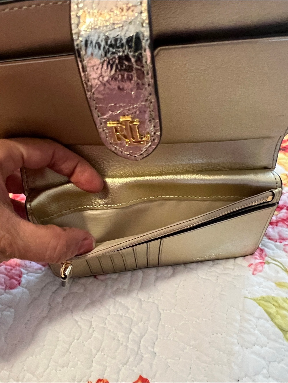 Ralph Lauren Metallic Gold Silver Wallet Wristlet with RL Logo - Picture 6 of 12